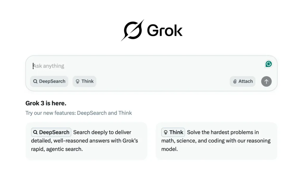 Grok 3's DeepSearch and Think features.