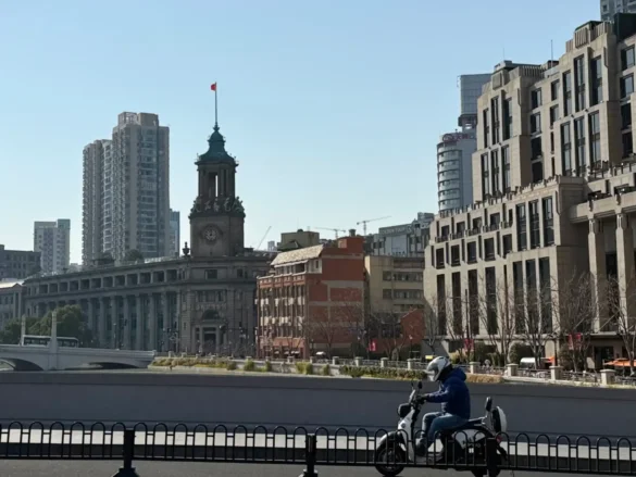 An image of Shanghai Postal museum taken from the Sichuan Road Bridge.