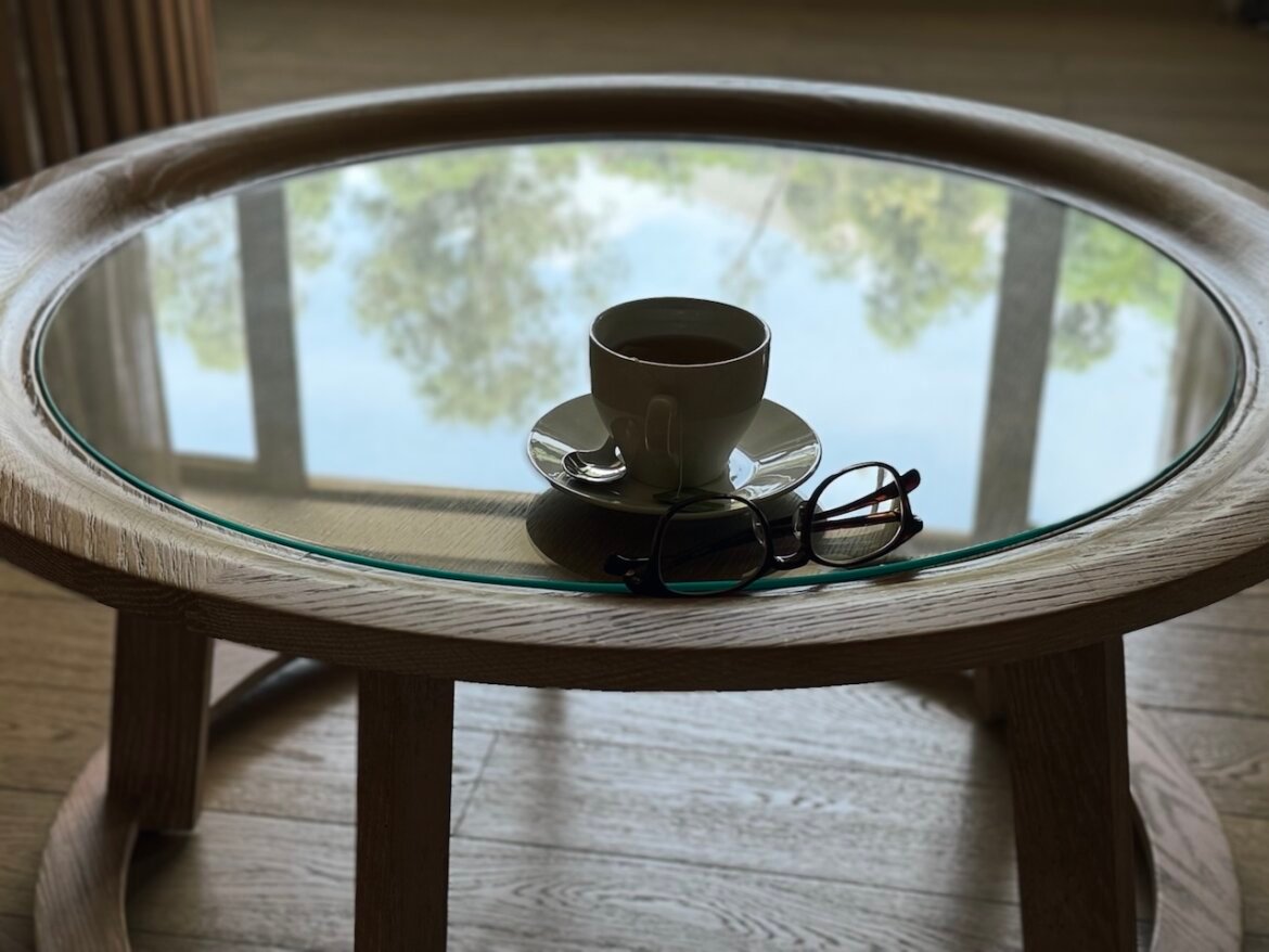 A human and AI agent workspace — personal photography capturing a quiet moment before the day begins.